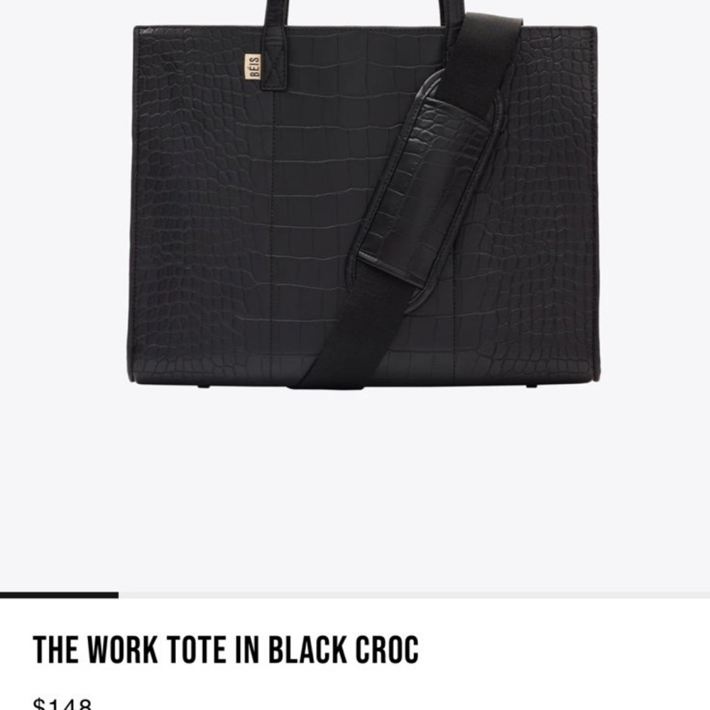 BEIS Black Croc Embossed Tote